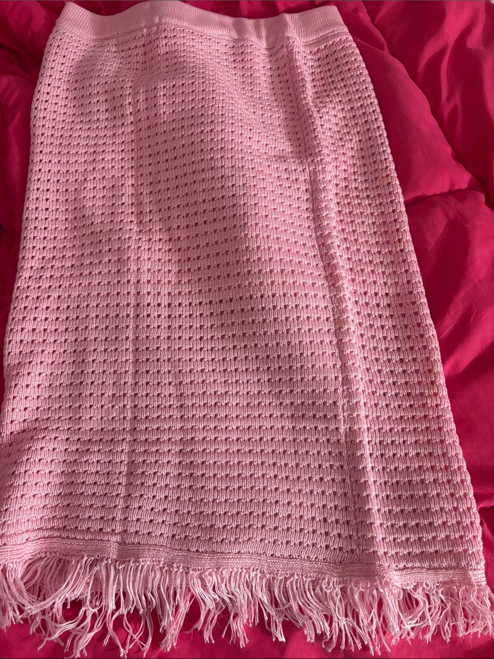 Pink Knit Fringe Novelle Skirt